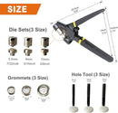 ZONGLAN Grommet Tool Kit, Eyelet Tool Multi-Purpose Handheld Manual Hole Punch Rivet Press Plier Crimper 3 Interchangeable Dies with 900 Set 7/32" 5/16" 3/8" Metal Grommets Washers | 3-Die Set: 7/32", 5/16", 3/8" — 2