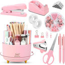 SKYDUE Pink Desk Accessories 11Pcs with Rotating Pen Holder for Desk — 1