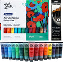 Mont Marte Acrylic Paint Set 24 Colours 36ml with Brush Set, Perfect for Canvas, Wood, Fabric, Leather, Cardboard, Paper, MDF and Crafts | 24 Count (Each 1.22 Fl Oz) | Multi — 1