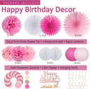 Pink White Birthday Decorations Women Girls, Happy Banner, Paper Lanterns Honeycomb, Tissue Flowers Pom Poms Fan, Light Pink Latex Balloon Pink Confetti Balloons for Birthday Party Décor — 3