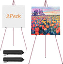 Easel Stand for Display, Aredy 63" Portable Painting Easel, Lightweight Metal Easels for Painting Canvas, Wedding Sign (2 Pack, Pink) | 2 pack (PINK) — 1