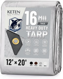 Keten Tarps Heavy Duty Waterproof 12x20 Feet, Extra Thick 16 Mil (Silver)