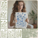 6-Piece Wildflower Stencil for Painting - Large Reusable Floral Design for DIY Furniture Decor | Modular Stencil Kit for Wood, Walls & Home Art | Large Size （14.5" x 11"） — 2