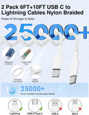 USB C to Lightning Cable Nylon Braided [Apple MFi Certified] - 2Pack 6/10FT 5