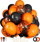 68Pcs Black and Orange Balloons, 12 inch Orange Black Latex Balloon Set with Confetti Ribbons Reusable, Fade-Resistant for Halloween, Graduation Spooky Party Decorations. | Black Orange — 1