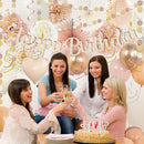 Champagne-Gold Beige Fall Boho Birthday Party Decorations 62pcs Happy Birthday Banner, Peach White Paper Lanterns, Streamers, Tissue Pom Poms, Blush Beige Boho Party Balloons, Rustic Backdrop Decor — 4