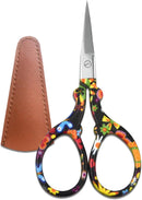 Sharp Embroidery and Crafting Scissors with Leather Cover, 3.62 inch Stainless Steel Scissors for Needlework and DIY Crafts, Black Flower, J5064 — 1