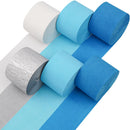 6 Light Blue Streamers, 492ft Pack of Crepe Paper Party Decorations | 6 Pack - Blue & Silver — 1