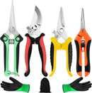 4 Pack Garden Shears Scissors,Pruning Shears, pruning shears for gardening Stainless Steel Blades, Gardening Clippers Hand Pruner With a Gardening Gloves((Red Yellow Blue Orange) | 4PCS — 1