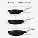 CAROTE Non Stick Frying Pan, Black 8"+10"+12" Granite Skillet Set