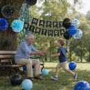 ANSOMO Blue and Black Happy Birthday Party Decorations for Boys Men Banner Balloons Navy Royal Light Blue Pom Poms Foil Curtain Décor Supplies 13th 16th 18th 20th 30th 40th 50th 60th 70th 80th — 2