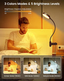 Glocusent 5W Clip on Light, 3 Colors & 5 Brightness Reading Light for Bed — 3