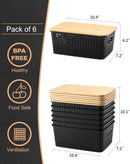 AREYZIN Storage Bins with Bamboo Lids Set of 6 Lidded Storage Container Plastic Baskets Organizer Bins for Organizing Kithen Room Bedroom Office Closet, Sturdy(Black) — 8