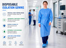Isolation Gowns | 10-Pack | Disposable, Large, Blue SMS, Long Sleeves with Knit Cuffs, Waist & Neck Ties | Residential, Commercial, Medical, Dental, Lab, & Hospital Use — 4