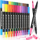 24 Colors Dual Markers Brush Pens, Art Markers Colored Pens for Adult Coloring Books, Brush and Fine Point Dual Tip Artist Colored Marker Set for Drawing Adult Coloring Hand Lettering — 1