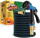Flexi Hose Expandable Garden Hose with 8 Function Nozzle, 50FT - Lightweight Retractable Garden Hose, Water Hose - No-Kink Flexibility, 3/4 Inch Solid Brass Fittings and Double Latex Core — 1