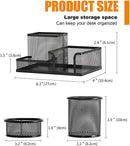 Pen Holder for Desk, Desk Organizers Set-3 Compartments Mesh Pencil Holder with Pencil Pen Cup and Paper Clip holder, Desk Accessories for Marker Craft, Ideal Office School Supplies(3 pack, Black) — 2