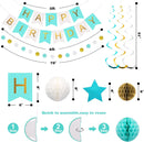 meowtastic Birthday Decorations Happy Birthday Banner with Honeycomb Balls | Mint | Star — 7