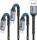 SUNGUY USB to USB C Cable, 3Pack [3.3FT+3.3FT+6.6FT] 3A Fast Charging Extra Durable USB A to C Cable for Car Android Auto/Carplay, Compatible with i-Phone 17 16 15 Series, Samsung, Moto, TypeC Devices 1