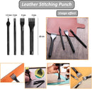 Leather Stitching Hole Punch Tool Set, Carving Hammer 3mm 1/2/4/6 Prong Punch Chisel Round Hole Punch for Belt Watch Band Rubber Leather DIY Crafts | silver | 15PCS — 3
