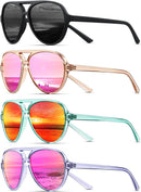 KUGUAOK Polarized Aviator Sunglasses for Women Sporty Style Running Sun Glasses Tangle Free Frame Vintage Trendy Shades | Black+champagne+green Red+blur Pink — 1