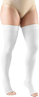 Truform 20-30 mmHg Compression Stockings for Men and Women, Thigh High Length, Dot-Top, Open Toe | White | Large (1 Pair) — 7