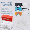 ANDWOOD Polarized Aviator Sunglasses for Women Men Tangle Free Pilot Shades | (3pack) Black + Mirror Blue + Mirror Pink — 5