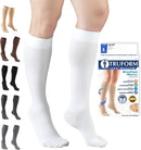 Truform 20-30 mmHg Compression Stockings for Men and Women, Knee High Length, Closed Toe | White | Large (1 Pair) | Microfiber Knit — 1
