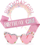 Atoden Birthday Girl Sash Glitter Headband Tiara Crown Sunglasses Pink Happy Birthday Decorations Party Favors Accessories for Adult Women Princess Outfits Gifts — 1