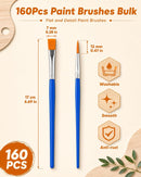 Small Paint Brushes Bulk, 160 Pcs Flat Tip Round Acrylic Paint Brushes for Kids Classroom Acrylic Watercolor Canvas Face Painting Touch Up | Mixed(80Flat+80Fine) — 2