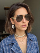 Oversized Aviator Sunglasses For Women 70s Retro 2025 Metal Shades with Gold Streamline Arms | Gold Frame - Black Lens — 3