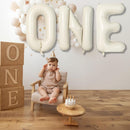 40 Inch Beige One Balloons for 1st Birthday, Cream White Sand One Balloon Letters with Ribbon, Neutral Ivory Alphabet One Balloon for Boys Girls First Birthday 1 Year Old Baby Shower Party Decorations | Cream - One — 3