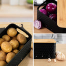 Kitchen Vegetable Storage Set of 3, Metal Onion Garlic Potato Storage Set, Kitchen Canisters Vegetable Keeper Containers with Aerating Holes and Bamboo Lid,Embossed Black — 5