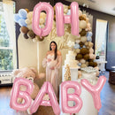 40 Inch Pastel Pink OH BABY Balloon for Baby Shower, Large Light Pink OH BABY Balloon Letters with Ribbon, Pearl Pink Alphabet Balloons Banner Sign for Girl Birthday Party Backdrop Decorations | Pastel Pink - Oh Baby — 3