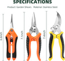 EWPJDK 3 Pack Garden Pruning Shears Scissors Clippers Stainless Steel | Yellow Orange — 5