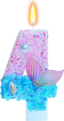 Mermaid Themed Birthday Candles, Number 4 Girls Glitter Birthday Party Supplies,Anniversary Party Decor,2.87 inch Cake Topper Decorations (Mermaid Themed, Number 4) — 1