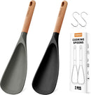 2-Pack Silicone Cooking Spoons with Wood Handle & S-Hooks - Heat Resistant 446°F Spoonula for Nonstick Cookware -… — 1