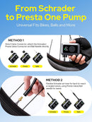 Mini Bike Tire Pump, 120PSI Electric Bicycle Pump with Digital Gauge, Auto Stop, 20s Fast Inflation Portable Air Pump with Presta & Schrader Valve for Road Bike, Mountain Bike, E-Bike, Scooter — 4