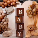 Voircoloria Baby Boxes with Letters for Baby Shower, 4pcs Grain Wood Balloon Boxes for Gender Reveal Birthday Wedding Teddy Bear Baby Shower Decorations (Wood) — 1