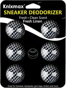 Knixmax Sneaker Deodorizer Shoe Freshener Balls, Odor Eaters for Shoes Boots Mules, Smell Eliminator Ball for Gym Gear Bags and Lockers, Fresh Linen Scent, Pack of 6, Black White — 1