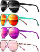 KUGUAOK Polarized Aviator Sunglasses for Women Men Sports Style UV400 Protection Running Sun Glasses Vintage Trendy Shades | Black+green Red+purple+floral Pink — 1