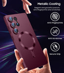 LEKEVO Magnetic for Samsung Galaxy S25 Ultra Case [Compatible with MagSafe][Built-in Camera Lens Protector] Slim Soft Silicone Bumper Shockproof Metallic Luster Phone Shell (Burgundy) — 6