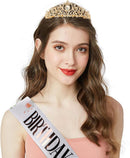 COCIDE Birthday Gold Tiara and Crowns for Women, Pink Birthday Decorations Set, Rhinestone Headband Hair Accessories, Glitter Sash for Party | 9 Gold Flower — 2