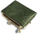 AOXONEL Womens Wallet Small Rfid Ladies Compact Bifold Leather Vintage Coin Purse With Zipper and Kiss Lock (Green)