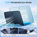 KUST Windshield Sun Shade for 2017-2026 Tesla Model Y/Model 3 Sunshade Accessories (Fit 2025-2026 Model Y Juniper / 2024 Model 3 Highland) Upgraded Foldable Sunshade, Blocks UV Rays Keep Car Cool — 4