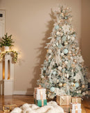 7.5FT Pre-lit Snow Flocked Christmas Tree Spruce with Remote Control, 600 Warm White Multi-Color Lights, Artificial Hinged/Feel Real/Realistic for Home, Holiday Decoration Dual Color LED — 5