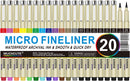 Muchcute Micro Fineliner Drawing Art Pens: 20 Set (12 Colors 01 & 8 Black) | 20 Set (12Colors01+8Black) — 1