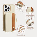 LAMEEKU for iPhone 16 Pro Max Wallet Case with Card Holder, Zipper Leather Crossbody Case with Kickstand Wrist Strap Cover with Phone Grip Holder 6.9 inch Beige — 6