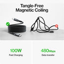 Statik MagStack Pro USB C to USB C Coiling Magnetic Charging Cable, 100W, Nylon Braided Tangle-Free Design, Magnetic Coiling, Data Transfer, Compatible with iPhone & Android, 3FT Black 3