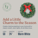 Flexible Flyer Battery Operated Wreath for Front Door. Pre-Lit Evergreen Xmas Lighted Holiday Christmas Outdoor Timer, 24", Red Ribbon Bow — 2
